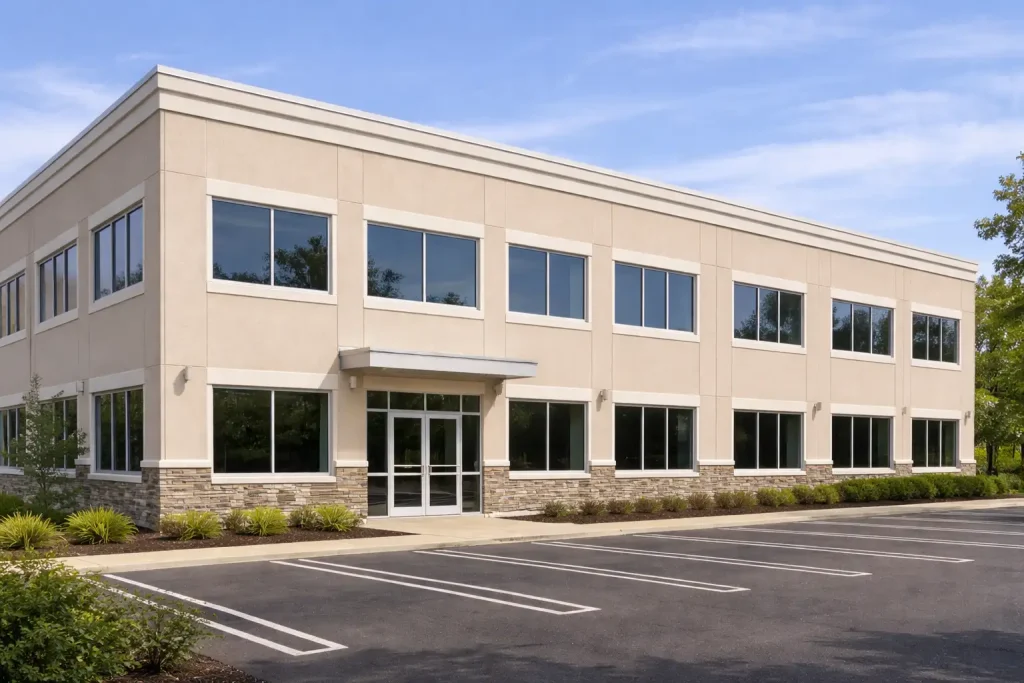 Commercial EIFS exterior on a modern Jersey Shore office building with clean finish