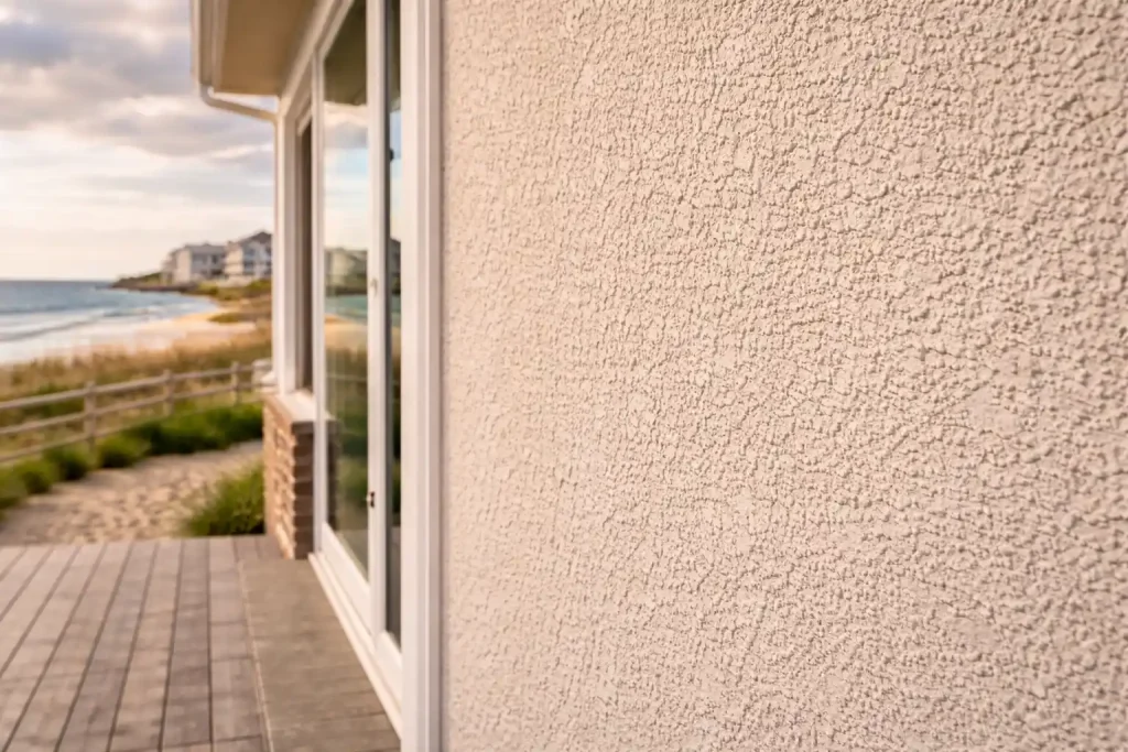 textured stucco siding on Jersey Shore NJ coastal home
