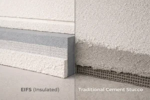 EIFS and traditional stucco wall comparison showing layered exterior system differences